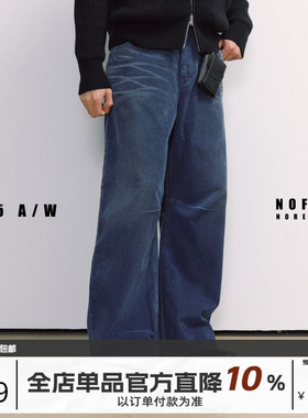 NOFAITH宽松直筒灯芯绒弯刀法工裤男春季水洗做旧休闲长裤工装裤