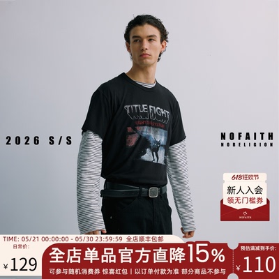 NOFAITH短宽50S高捻轻薄棉图案印花T恤男夏季透气休闲情侣上衣