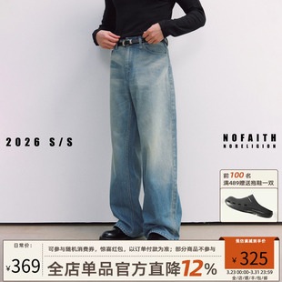 宽松直筒休闲长裤 新款 男春季 NOFAITH水洗做旧14.2盎司纯棉牛仔裤