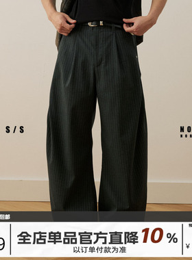 NOFAITH轻薄复古弯刀裤竖条纹西裤男垂顺抗皱宽松通勤休闲长裤