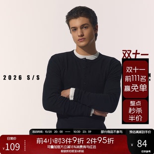 NOFAITH亨利领Slimfit正肩修身长袖t恤男秋季软糯亲肤棉休闲上衣