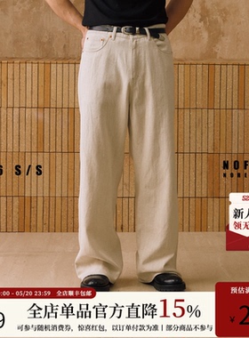 NOFAITH竹节混纺亚麻白色牛仔裤男宽松休闲通勤长裤直筒裤NK6118