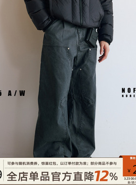 NOFAITH宽松B01水洗工装弯刀裤男秋季复古通勤阔腿休闲直筒法工裤