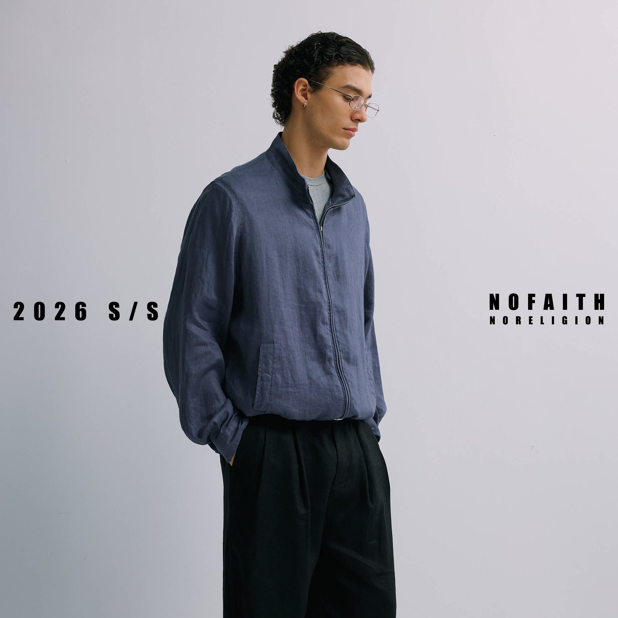 NOFAITH夏轻薄透气100%亚麻速干立领外套男短宽休闲老钱长袖上衣