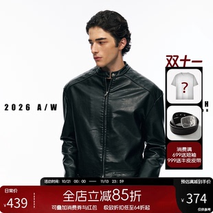 NOFAITH立领机车服短宽pu皮夹克外套男秋冬防风耐磨上衣休闲皮衣