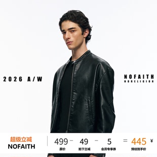 NOFAITH双面穿机车Slimfit短宽Pu皮夹克男秋冬防风耐磨皮衣W62181