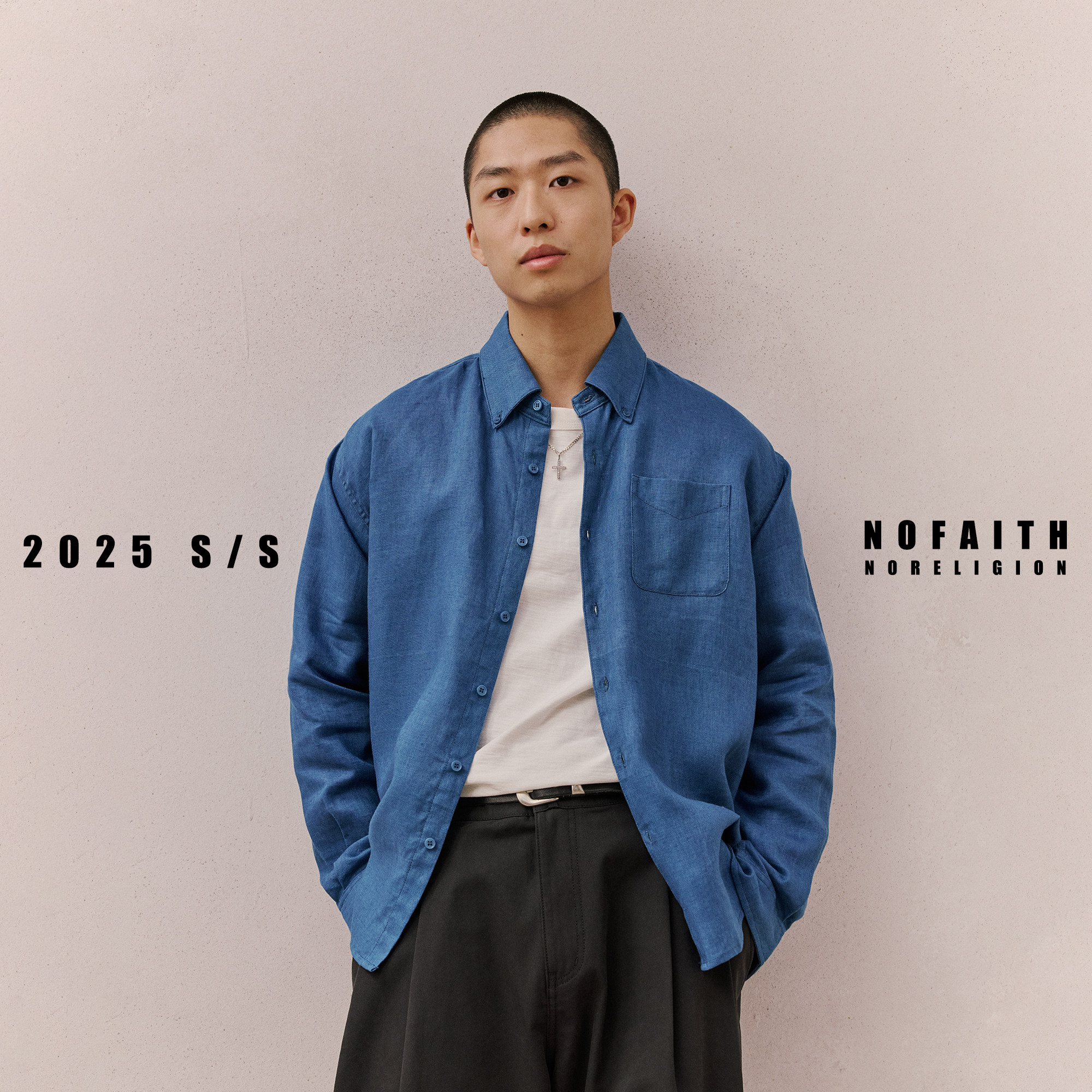 NOFAITH 亚麻100% 衬衫男秋季翻领口袋长袖衬衣宽松休闲情侣上衣