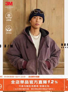 NOFAITH水洗做旧连帽棉服男秋冬日系复古加棉休闲外套上衣无信仰