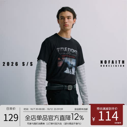 NOFAITH短宽50S高捻轻薄棉图案印花T恤男夏季透气休闲情侣上衣