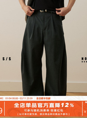 NOFAITH轻薄复古弯刀裤竖条纹西裤男垂顺抗皱宽松通勤休闲长裤