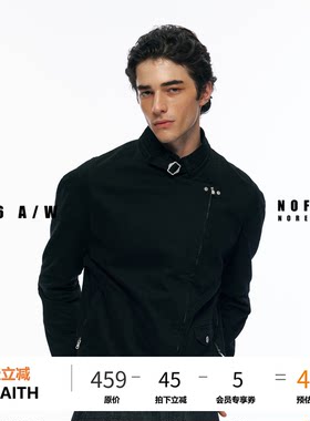 NOFAITH重磅355G水洗做旧短宽机车服夹克外套男100%纯棉立领上衣