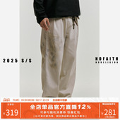 宽松水洗做旧直筒休闲裤 NOFAITH白色油污泼墨脏脏牛仔裤 男秋季 潮