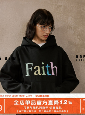 NOFAITH重磅540G奥粒绒印花短宽卫衣男女宽松休闲情侣款连帽上衣