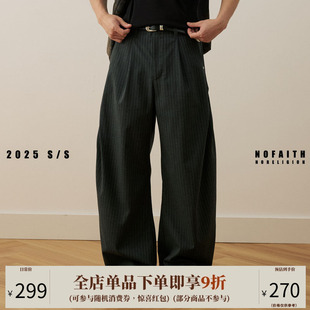 男垂顺抗皱宽松通勤休闲长裤 NOFAITH轻薄复古弯刀裤 竖条纹西裤