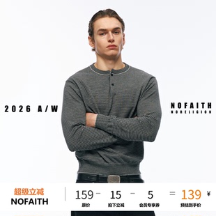 NOFAITH条纹针织亨利领短宽长袖T恤秋季通勤百搭上衣男女款Z62191