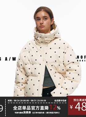 NOFAITH波点连帽短宽羽绒服女冬加厚白鸭绒保暖面包服男女款526