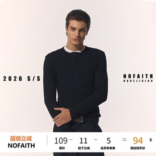 NOFAITH亨利领Slimft正肩修身长袖t恤男秋季软糯亲肤高棉休闲上衣