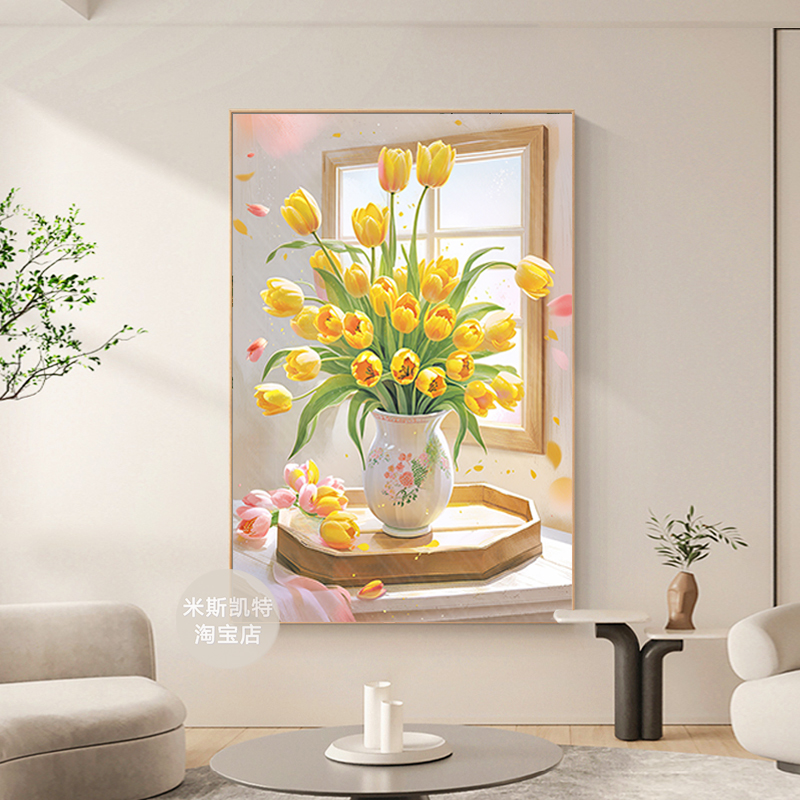 温馨卧室挂画花卉装饰画仿油画餐厅治愈系儿童床头小众艺术奶油风图片