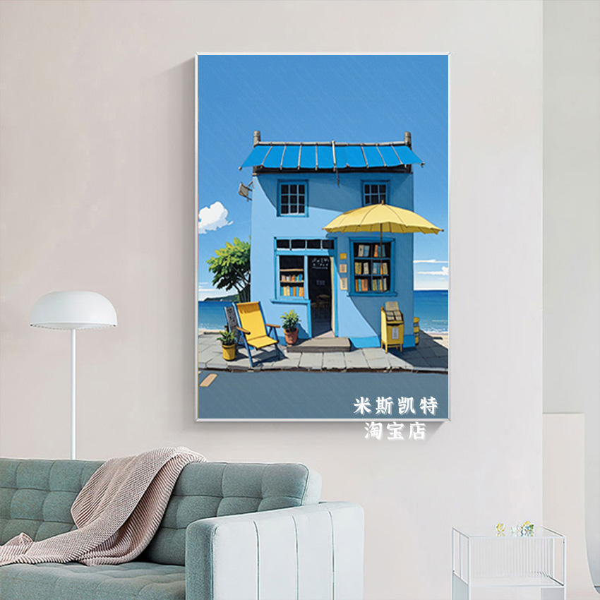马蒂斯休闲滨海小镇治愈挂画艺术油画海边风景客厅卧室民宿装饰画