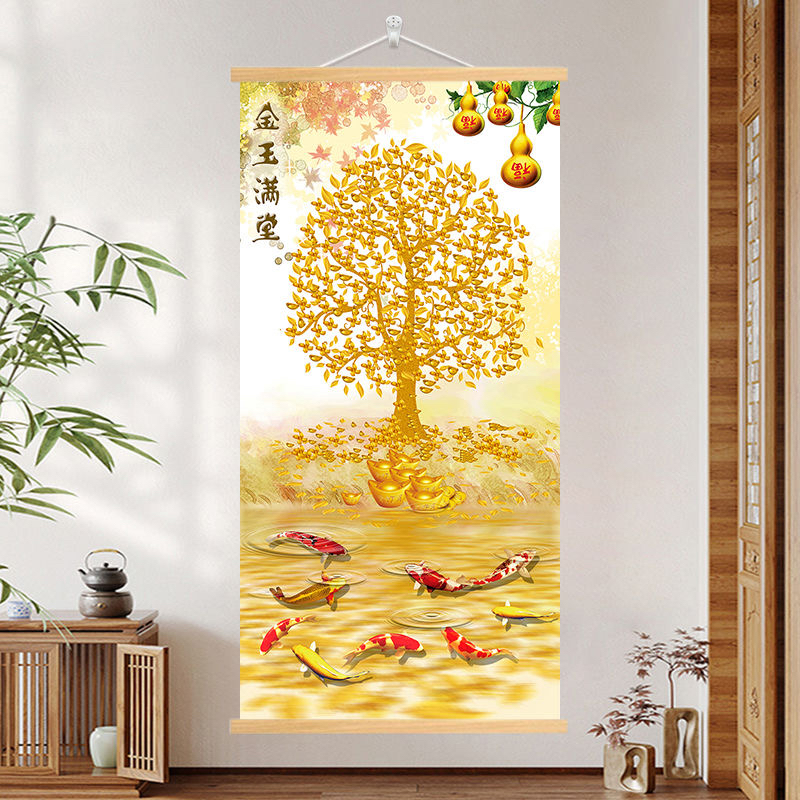 花开富贵牡丹花挂画客厅装饰画玄关入户走廊布艺背景壁画寓意吉祥图片