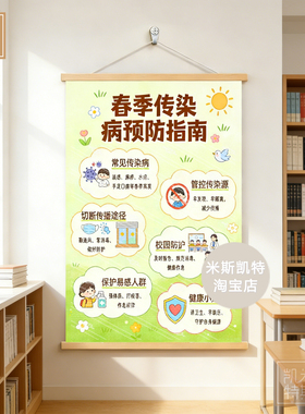 春季传染病预防指南消防安全挂画教室培训班学校幼儿园卡通海报画