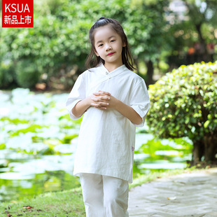 龙拳春夏竹节麻儿童武术练功服民族风太极服表演禅修打坐禅修服装