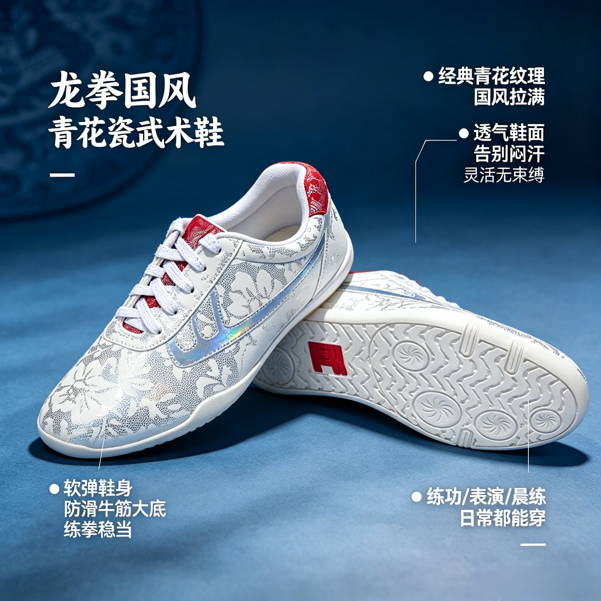 龙拳竞技武术鞋青花瓷太极练功室内运动鞋综训鞋多巴胺薄底鞋儿童图片