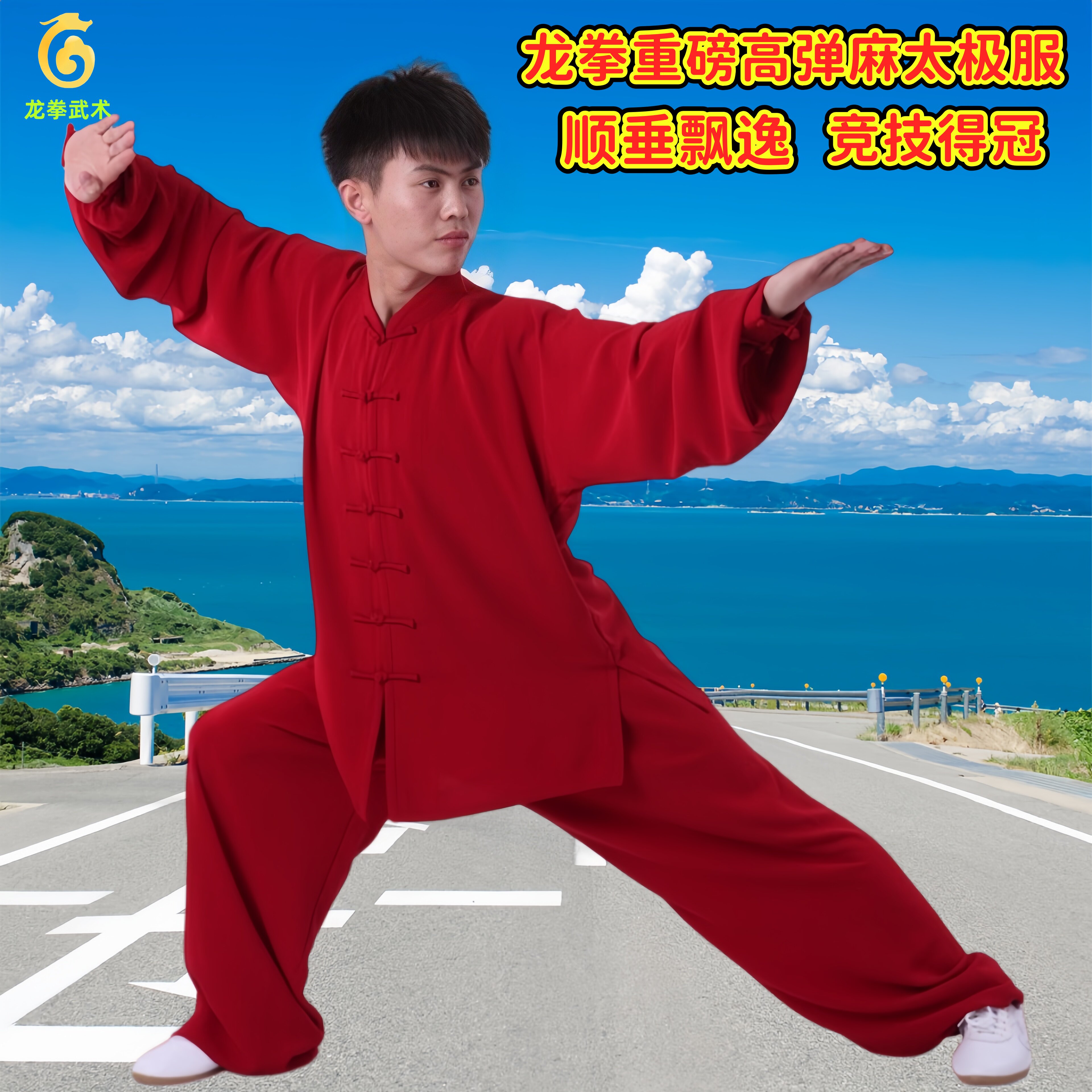 龙拳手工重磅高弹麻抗皱太极服装图片