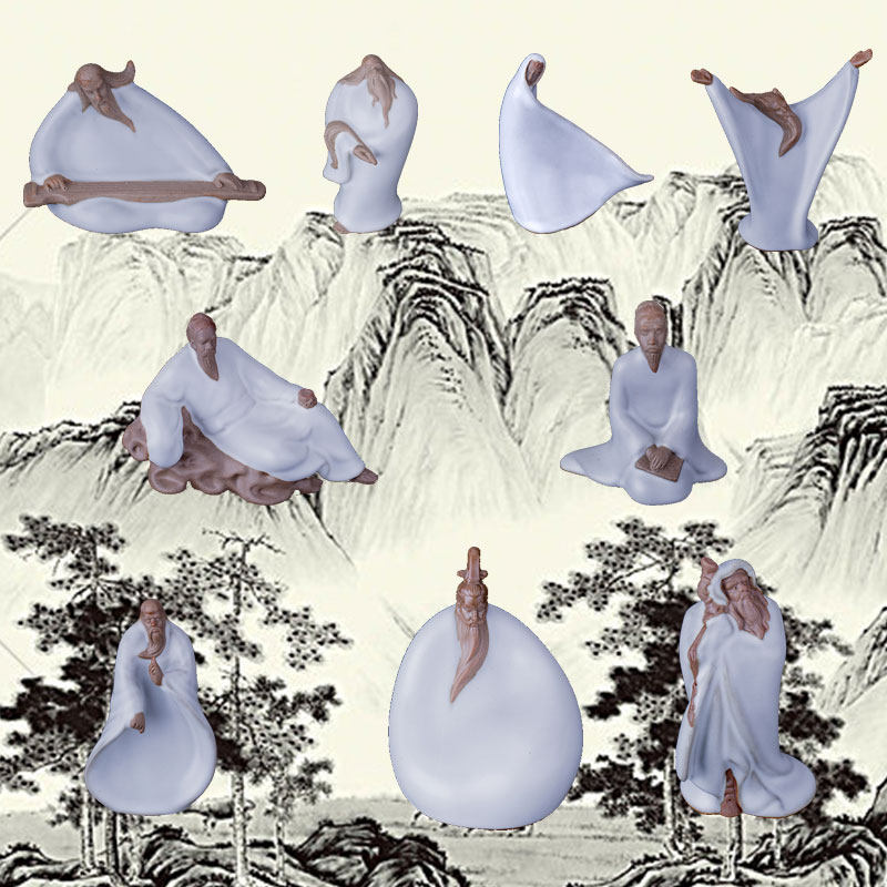 汝窑 哥窑 开片茶宠摆件小和尚 历史人物 名人名士 李白醉酒 孔子