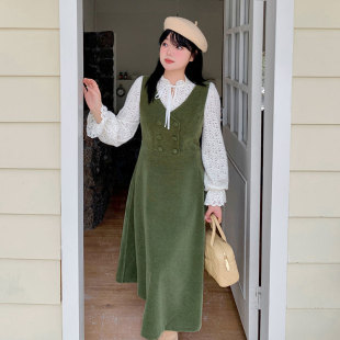 显瘦蕾丝衫 法式 背心裙两件套 220斤胖mm大码 气质连衣裙2024冬新款