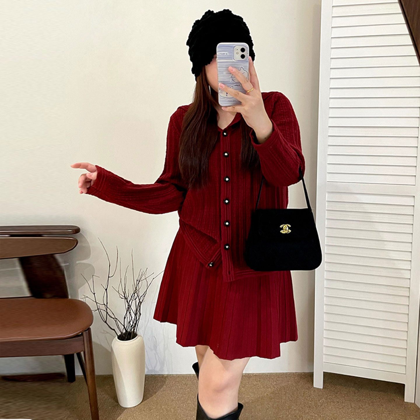 小香风套装小个子2025冬新款200斤胖mm大码减龄显瘦针织衫半身裙