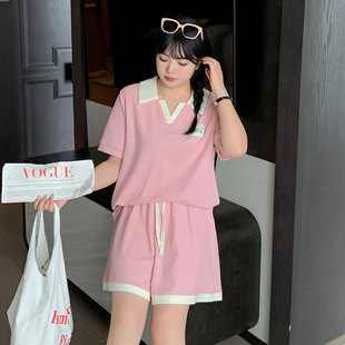 运动装套装女2025夏新款220斤胖mm大码休闲宽松显瘦T恤短裤两件套