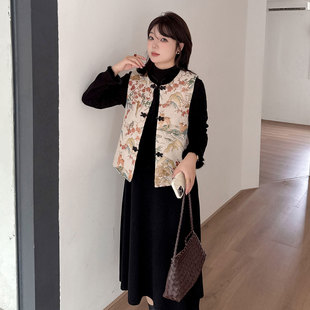 新中式连衣裙2025冬季新款220斤胖mm大码国风显瘦马甲长裙两件套