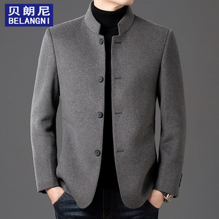 高端中山装夹克毛呢大衣男士爸爸中年喜公公爸爸参加女儿婚礼外套