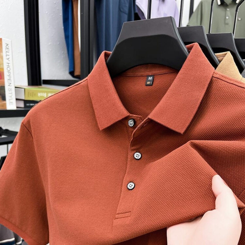 夏纯棉短袖t恤喜公公爸爸装父亲服装纯色上衣中年正装翻领polo衫