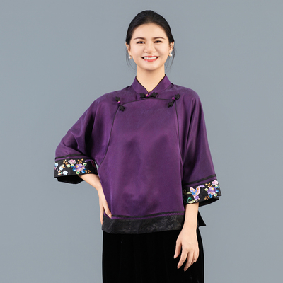 【南国】 香云纱一字襟四季款刺绣上衣秋季中式国风唐装250626T