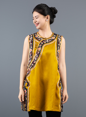 【金枝】皮子刺绣无袖春夏短裙新中式国风花色拼接可爱风250635