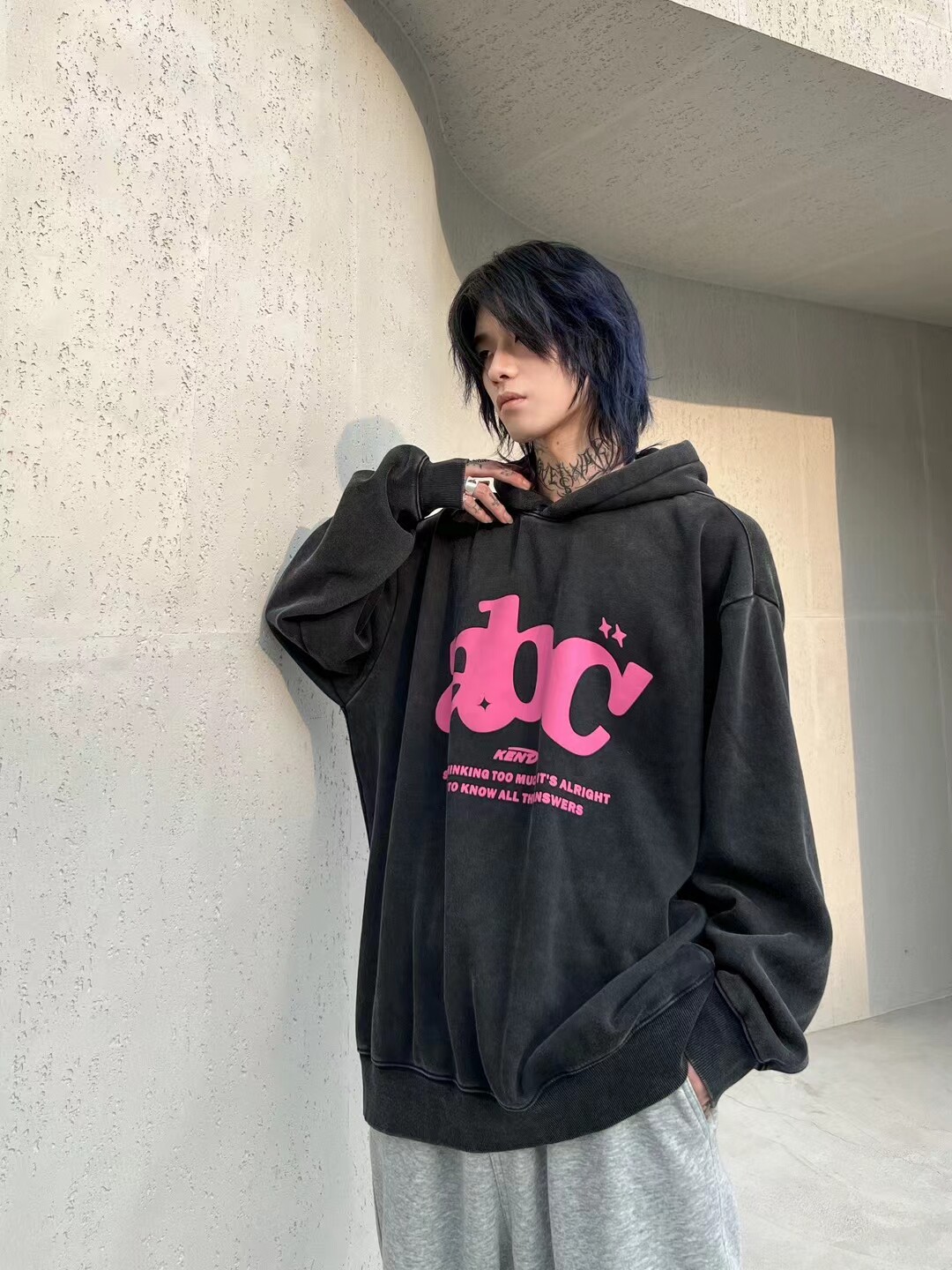 日系ins潮牌洗水做旧男女同款卫衣