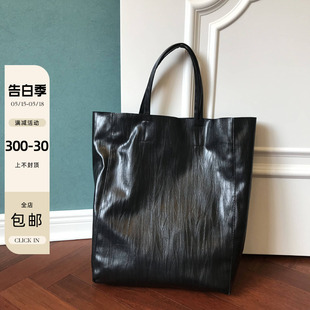 shopping 竹叶肌理黑 bag欧美风托特购物包 tote 手工制作cabas