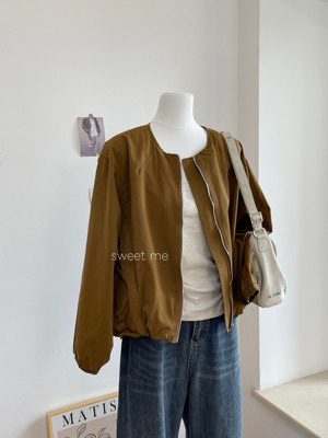 秋季新款日系全棉廓形圆领小个子短款风衣女宽松咖啡色外套女上衣