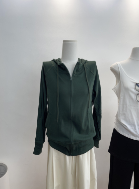 韩系纯色连帽卫衣女宽松直筒显瘦百搭休闲薄棉外套上衣女开衫防晒