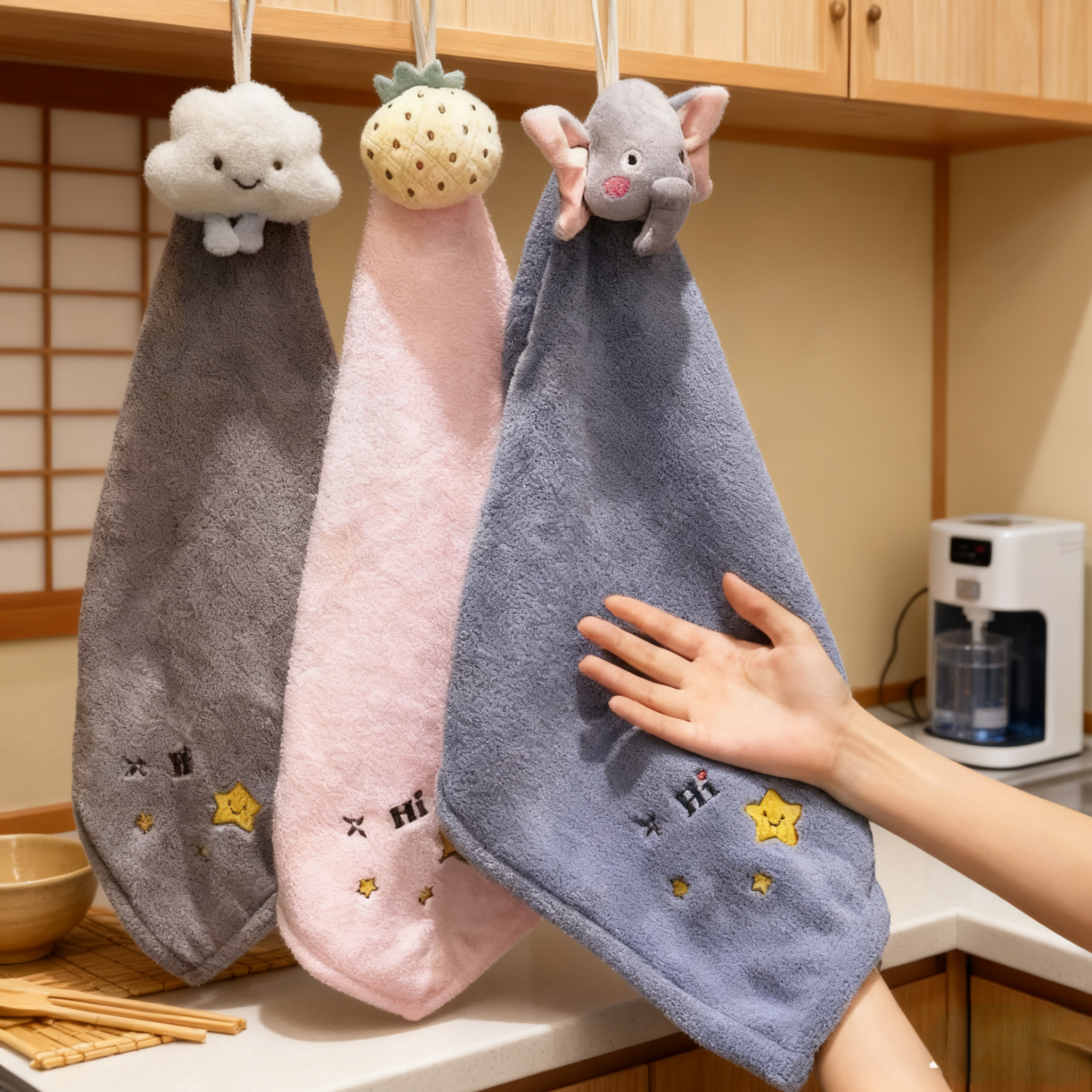 厨房擦手巾挂式可爱卡通超强吸水加厚加大卫生间搽手帕浴室小毛巾