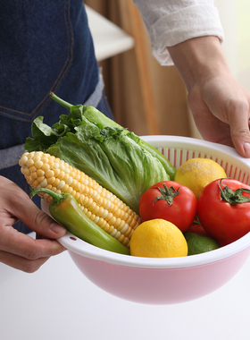 双层沥水篮洗菜盆塑料家用厨房客厅水果盘淘米筐蔬果多功能收纳篮
