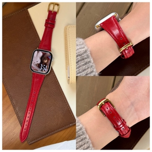新年红小蛮腰真皮s11表带适用s10代苹果手表iwatch9876高级感se2