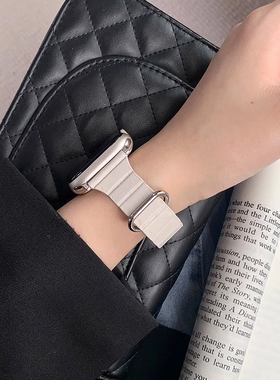 星光色细款磁吸荔枝纹皮质表带适用iwatch苹果手表s1098代6SE舒适