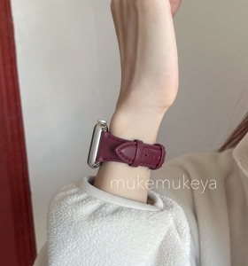 适用苹果手表s11表带真皮秋冬高级感气质小蛮腰iwatch98765se休闲