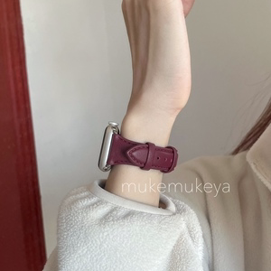 适用苹果手表s11表带真皮秋冬高级感气质小蛮腰iwatch98765se休闲