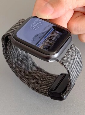 iwatch新款麻布磁吸扣S10回环表带适用苹果手表S987654男女SE春夏