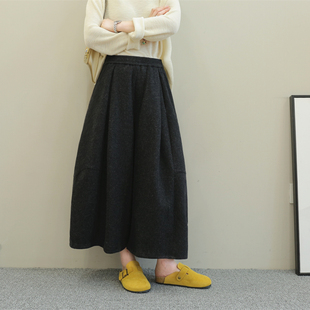 秋冬新九分阔腿裤大脚直筒裤子宽松高腰裙裤羊毛呢子毛呢女厚加绒