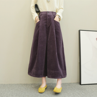 秋冬九分阔腿裤大脚直筒裤子宽松高腰拼接灯芯绒条绒女简约厚加绒